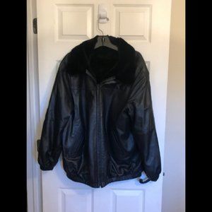 Size large, Black Leather and Real Sheared Fur Reversible Coat